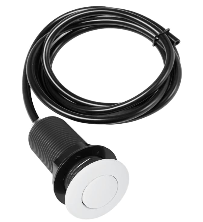 CLEESINK Air Activated Switch Button with Air Hose, Sink Top White Push Button for Food Waste Garbage Disposal Part (LONG, 4 Inch) - Image 1